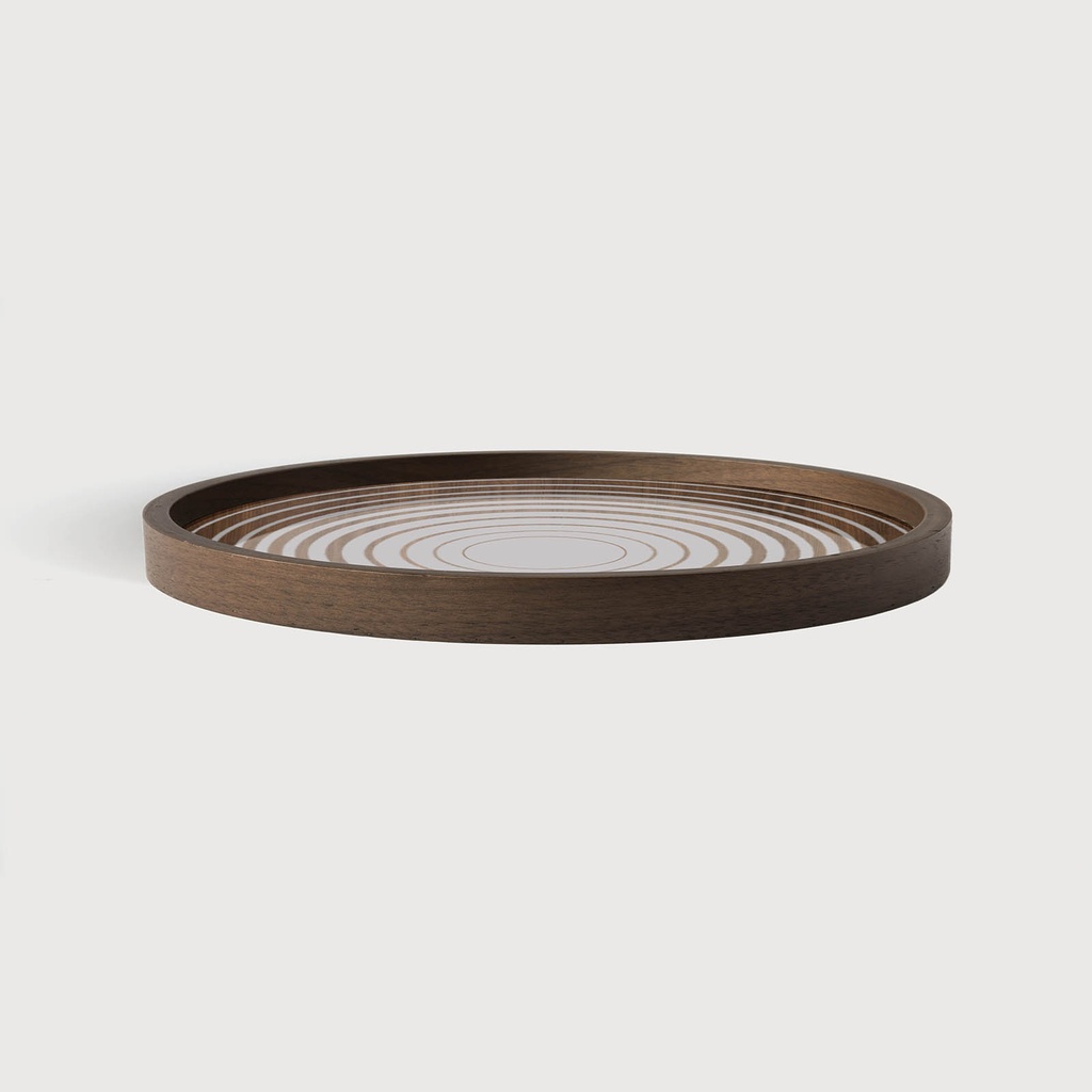 Cream Circles glass valet tray - wooden rim 