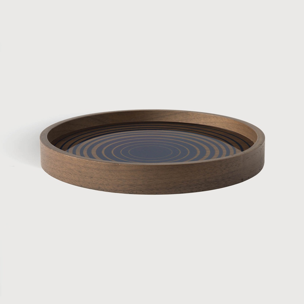 Royal Circles glass valet tray - wooden rim