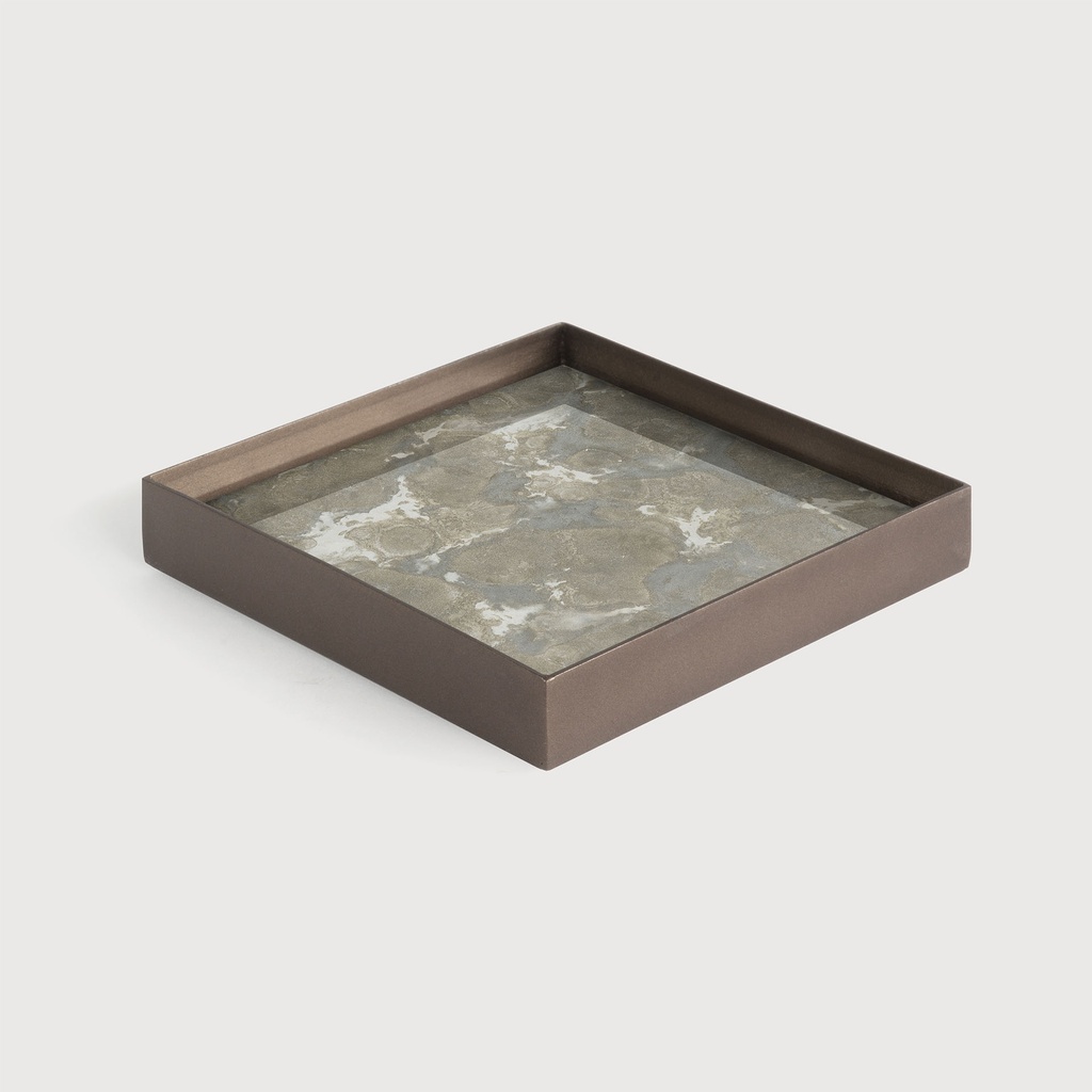 Fossil Organic glass valet tray - metal rim 