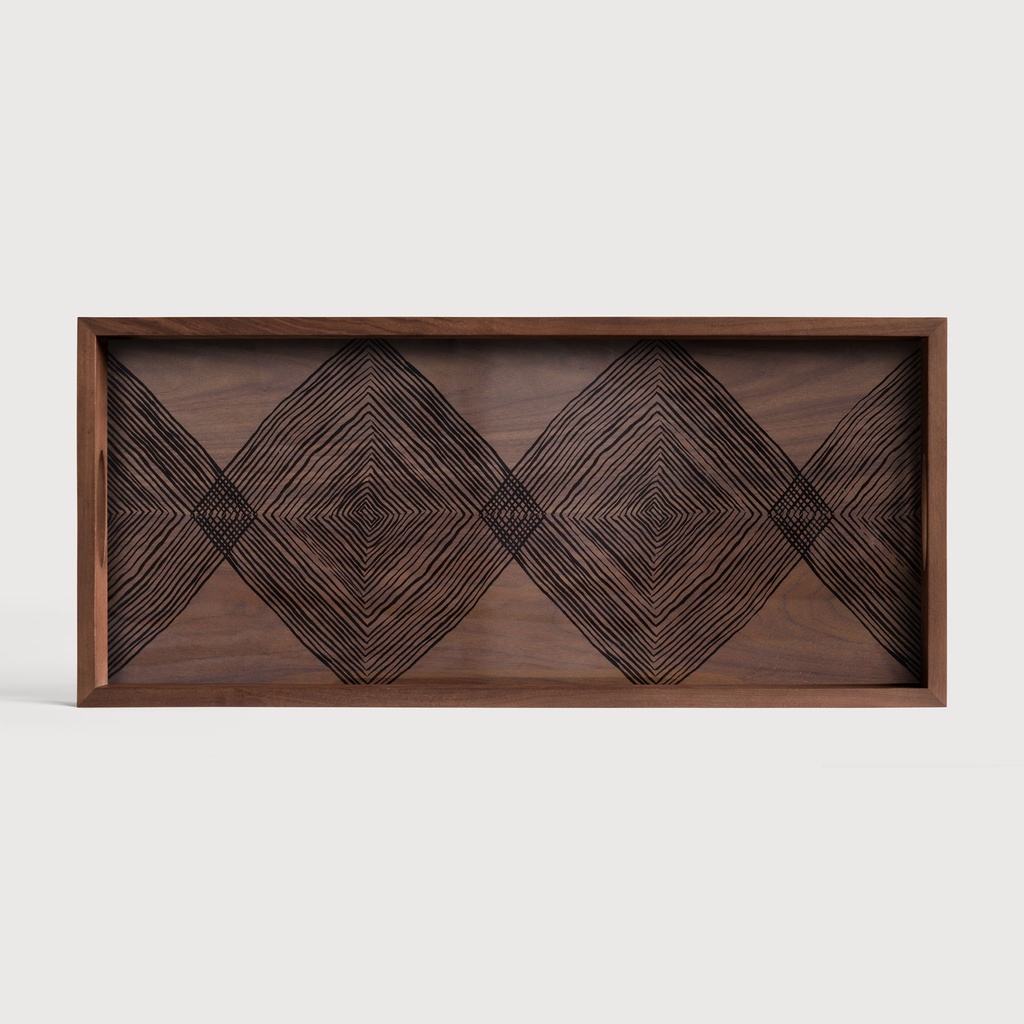 Walnut Linear Squares glass tray 