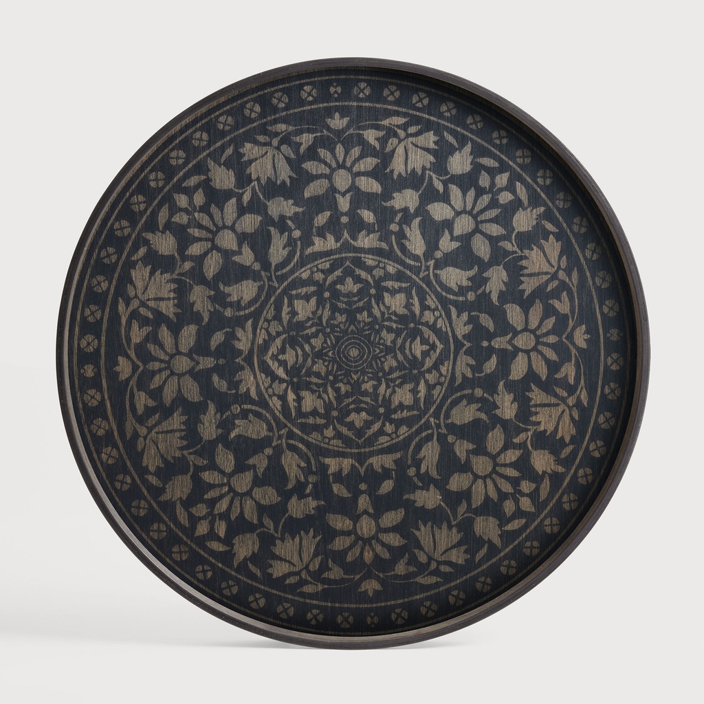 Black Marrakesh wooden tray - round - L