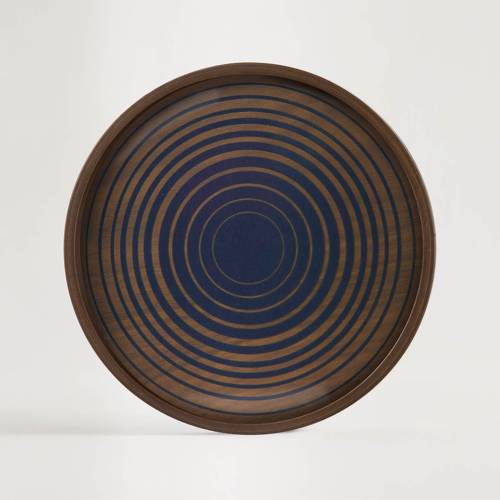 [20927R] Royal Circles glass valet tray - wooden rim