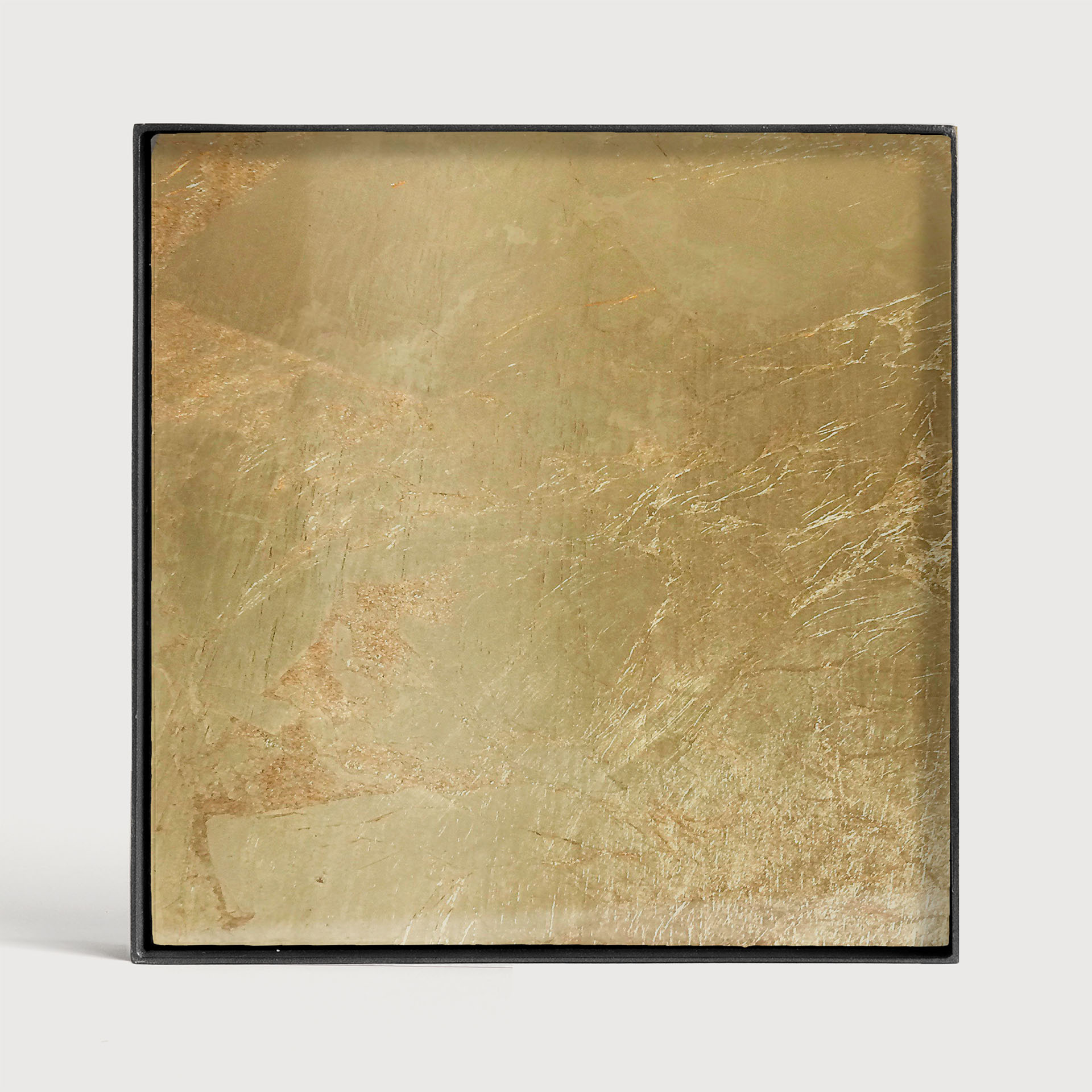 [20386R] Gold Leaf glass valet tray - metal rim (16x16x3cm)