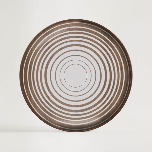 [20925R] Cream Circles glass valet tray - wooden rim 