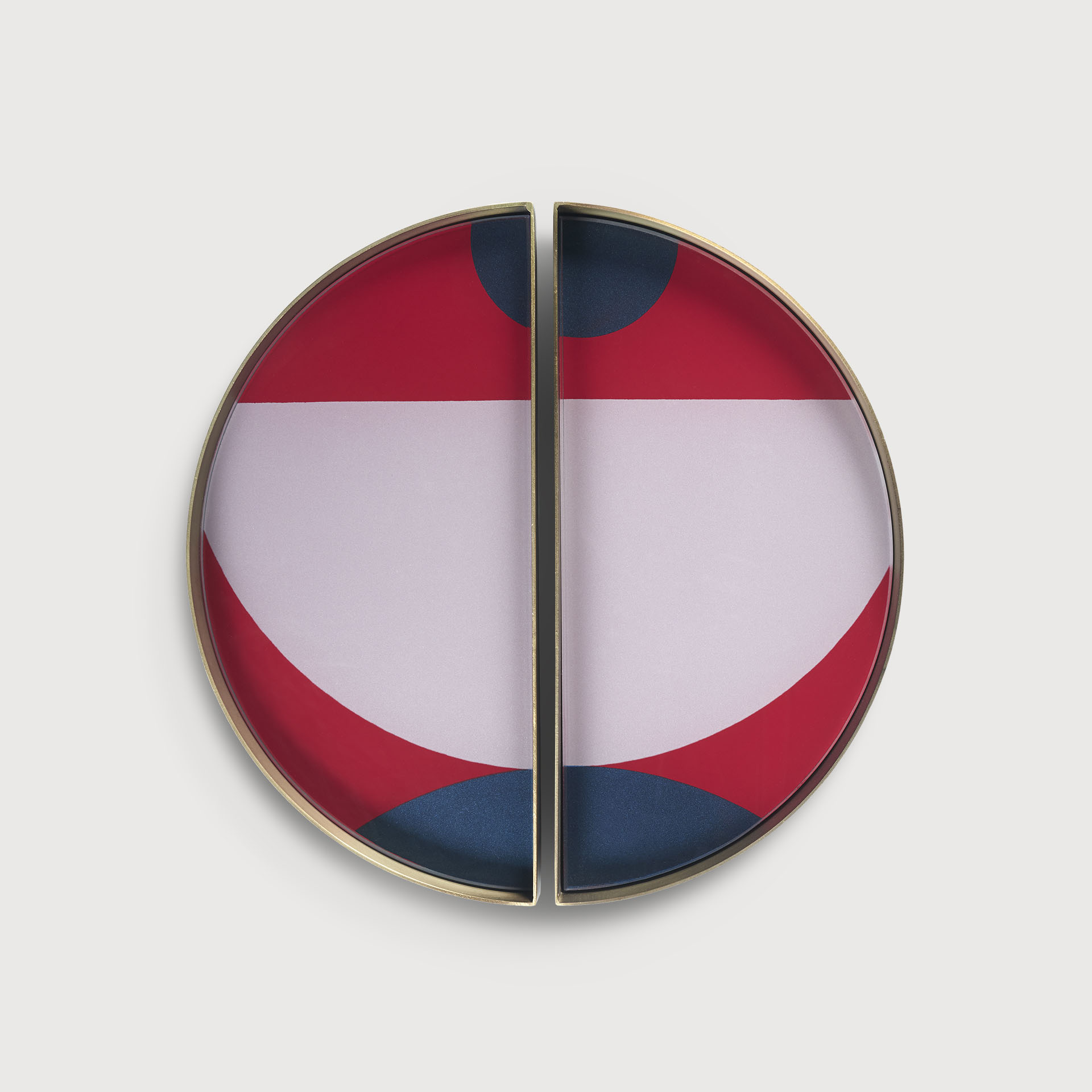 [20941R] Blush Curve glass valet tray - metal rim - set of 2